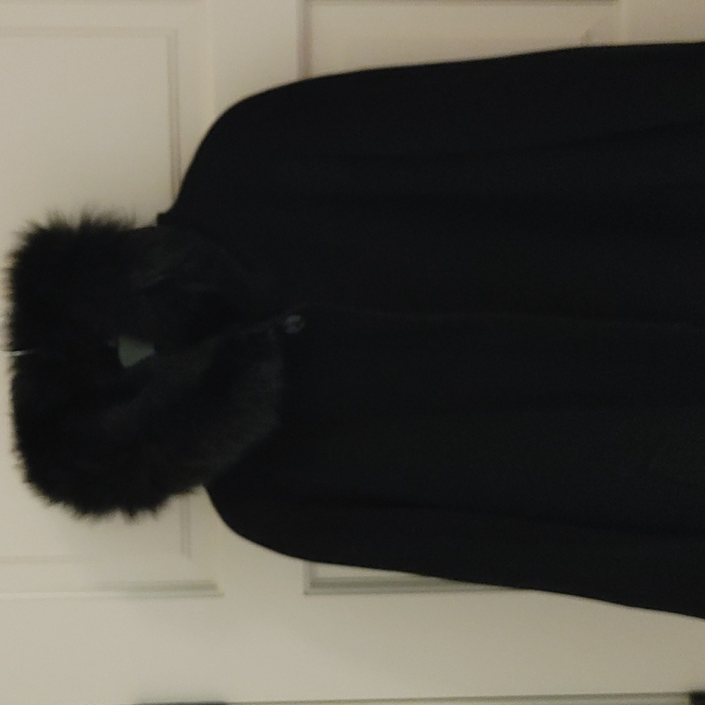 TIMELESS!  Full length 100% wool coat with 100% fox trim hood.